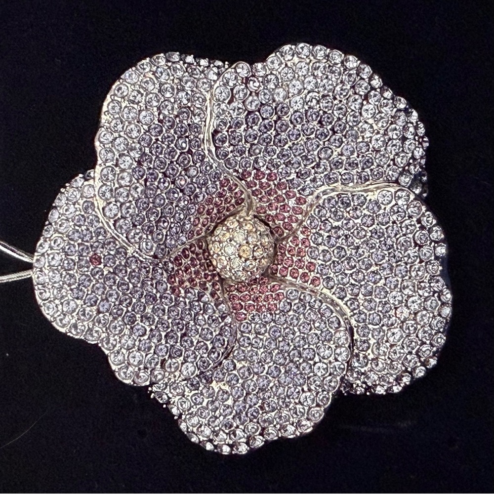 Swarovski Rhodium Plated Pave Crystal Floral Brooch - Very Rare!! NEW